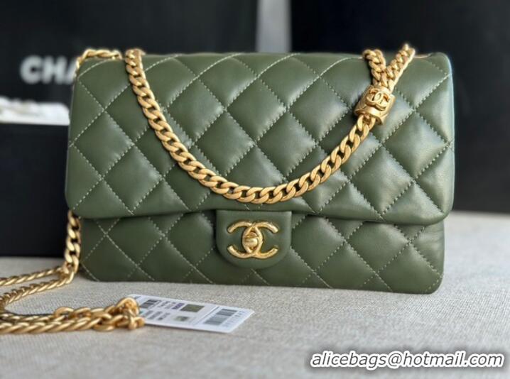 Refined Grade CHANEL FLAP BAG Lambskin & Gold-Tone Metal AS3609 green