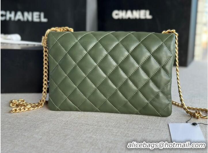 Refined Grade CHANEL FLAP BAG Lambskin & Gold-Tone Metal AS3609 green