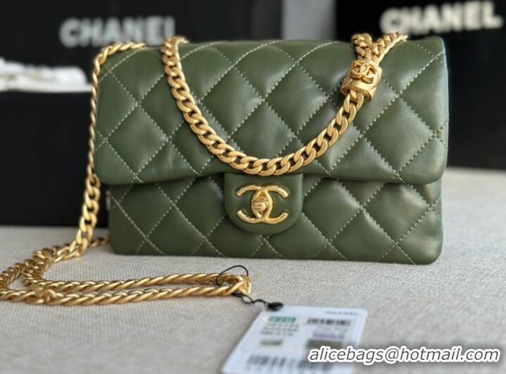 Promotional CHANEL FLAP BAG Lambskin & Gold-Tone Metal AS3393 green