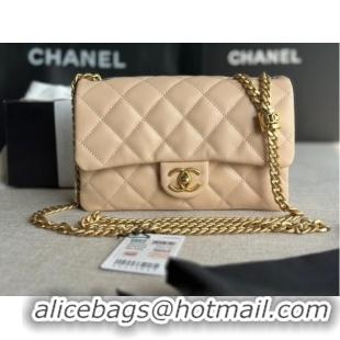 Good Looking CHANEL SMALL FLAP BAG Lambskin & Gold-Tone Metal AS3393 apricot