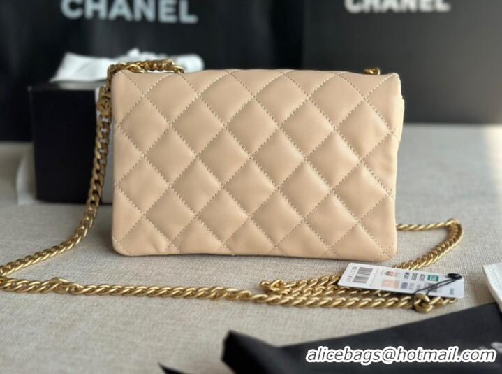 Good Looking CHANEL SMALL FLAP BAG Lambskin & Gold-Tone Metal AS3393 apricot