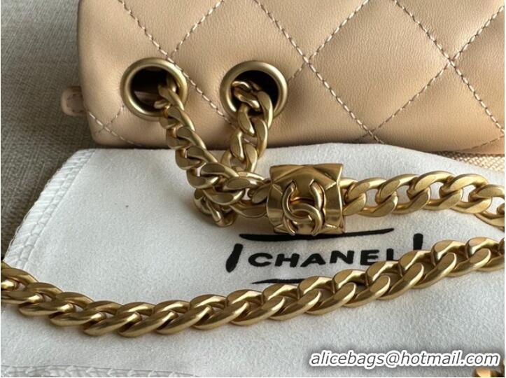 Good Looking CHANEL SMALL FLAP BAG Lambskin & Gold-Tone Metal AS3393 apricot