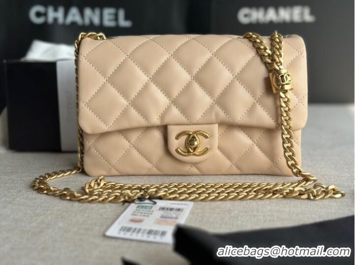 Good Looking CHANEL SMALL FLAP BAG Lambskin & Gold-Tone Metal AS3393 apricot