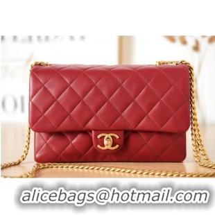 Pretty Style CHANEL FLAP BAG Lambskin & Gold-Tone Metal AS3609 red