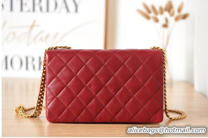 Pretty Style CHANEL FLAP BAG Lambskin & Gold-Tone Metal AS3609 red