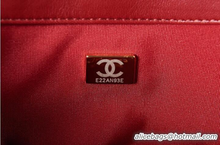 Pretty Style CHANEL FLAP BAG Lambskin & Gold-Tone Metal AS3609 red