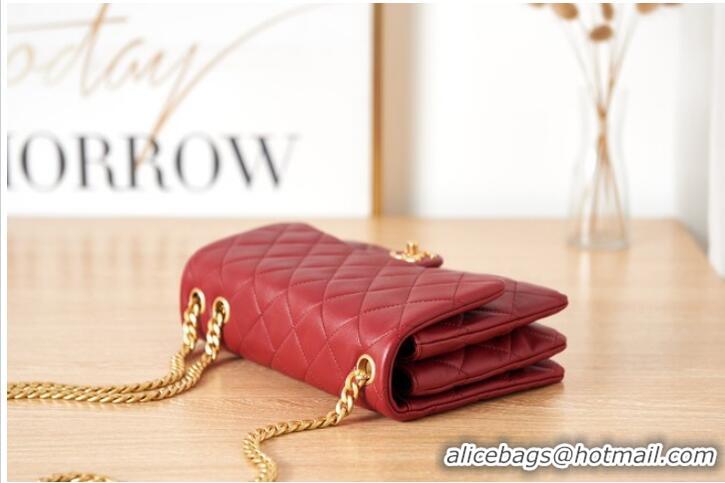 Pretty Style CHANEL FLAP BAG Lambskin & Gold-Tone Metal AS3609 red