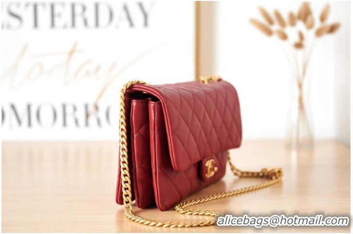 Pretty Style CHANEL FLAP BAG Lambskin & Gold-Tone Metal AS3609 red