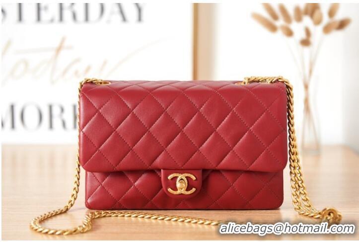 Pretty Style CHANEL FLAP BAG Lambskin & Gold-Tone Metal AS3609 red