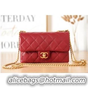 Top Quality CHANEL SMALL FLAP BAG Lambskin & Gold-Tone Metal AS3393 red