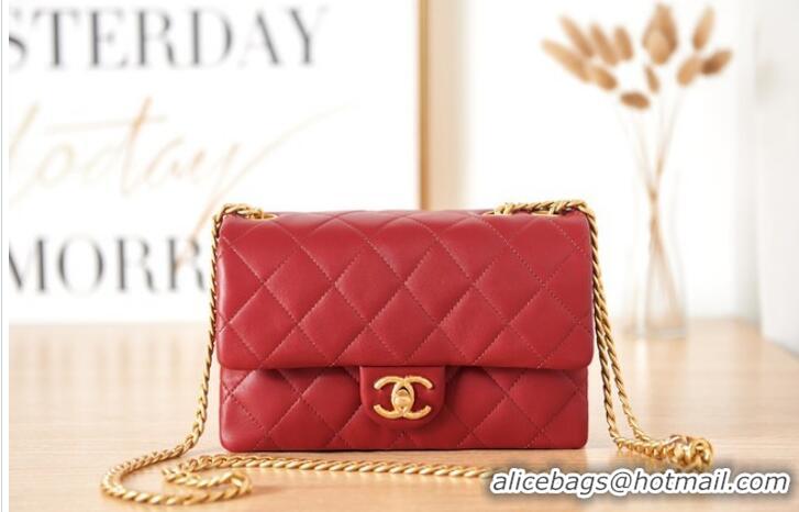 Top Quality CHANEL SMALL FLAP BAG Lambskin & Gold-Tone Metal AS3393 red