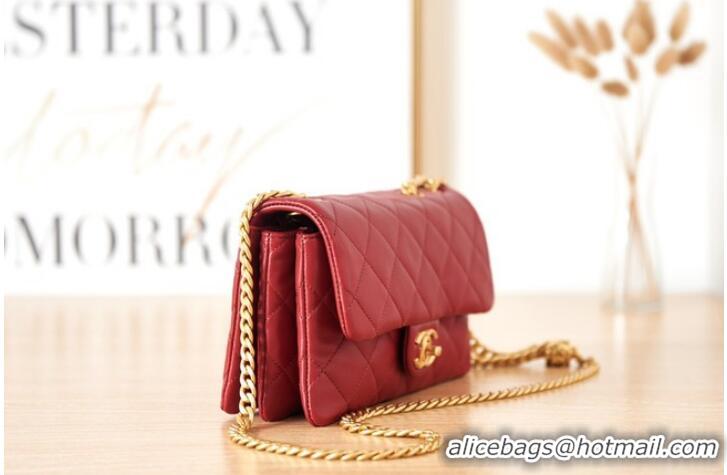 Top Quality CHANEL SMALL FLAP BAG Lambskin & Gold-Tone Metal AS3393 red