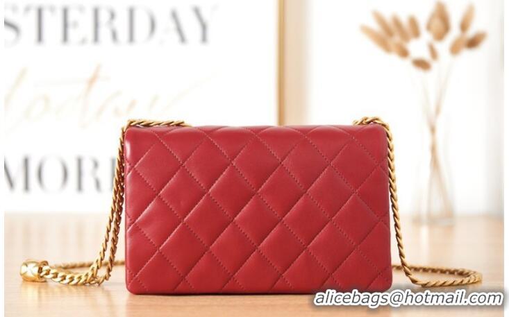 Top Quality CHANEL SMALL FLAP BAG Lambskin & Gold-Tone Metal AS3393 red