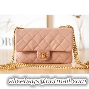 Famous Brand CHANEL SMALL FLAP BAG Lambskin & Gold-Tone Metal AS3393 pink