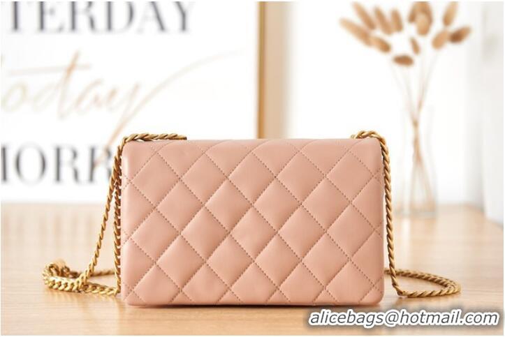 Famous Brand CHANEL SMALL FLAP BAG Lambskin & Gold-Tone Metal AS3393 pink