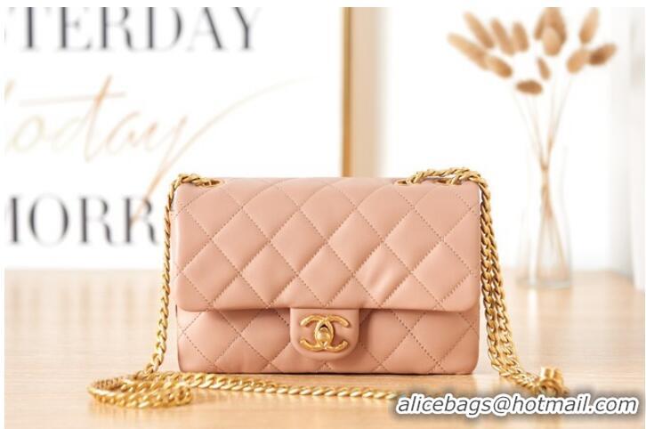 Famous Brand CHANEL SMALL FLAP BAG Lambskin & Gold-Tone Metal AS3393 pink