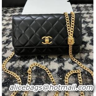 Promotional Chanel WALLET ON CHAIN Lambskin & Gold-Tone Metal AP3043 black