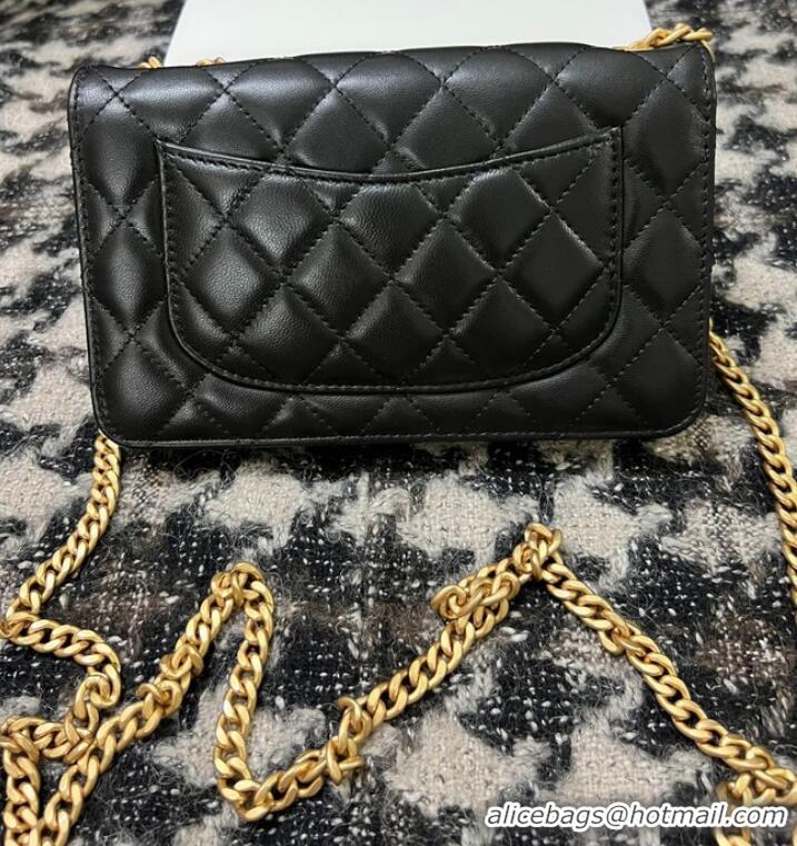 Promotional Chanel WALLET ON CHAIN Lambskin & Gold-Tone Metal AP3043 black