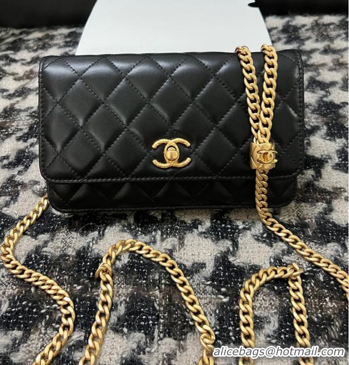 Promotional Chanel WALLET ON CHAIN Lambskin & Gold-Tone Metal AP3043 black