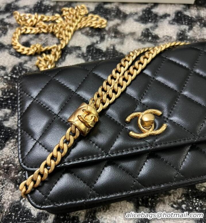 Promotional Chanel WALLET ON CHAIN Lambskin & Gold-Tone Metal AP3043 black