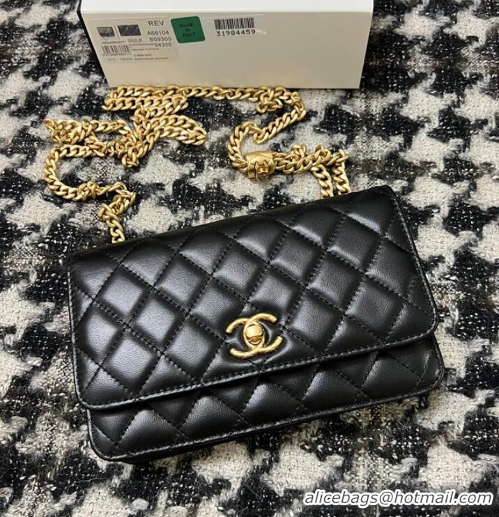 Promotional Chanel WALLET ON CHAIN Lambskin & Gold-Tone Metal AP3043 black