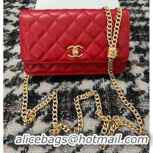 Promotional Chanel WALLET ON CHAIN Lambskin & Gold-Tone Metal AP3043 red