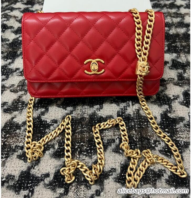 Promotional Chanel WALLET ON CHAIN Lambskin & Gold-Tone Metal AP3043 red