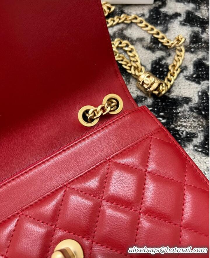 Promotional Chanel WALLET ON CHAIN Lambskin & Gold-Tone Metal AP3043 red