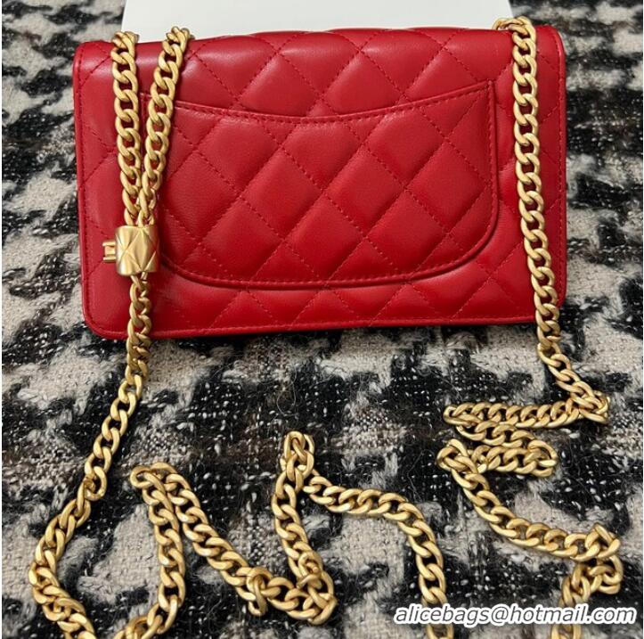 Promotional Chanel WALLET ON CHAIN Lambskin & Gold-Tone Metal AP3043 red