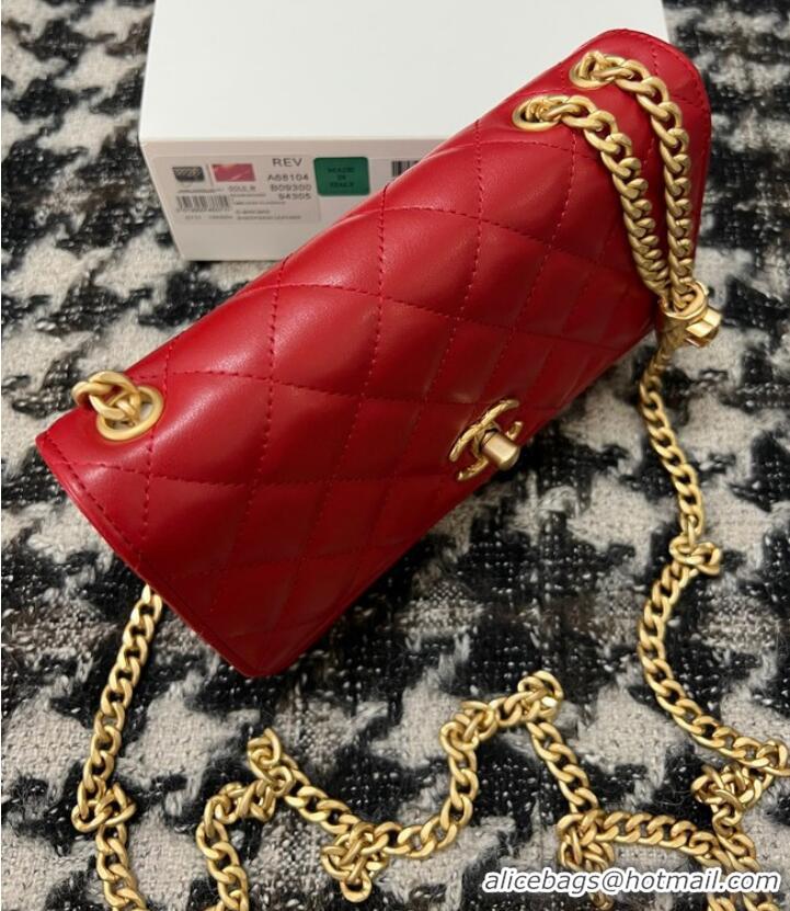 Promotional Chanel WALLET ON CHAIN Lambskin & Gold-Tone Metal AP3043 red