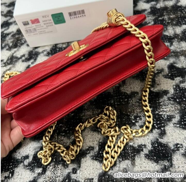 Promotional Chanel WALLET ON CHAIN Lambskin & Gold-Tone Metal AP3043 red