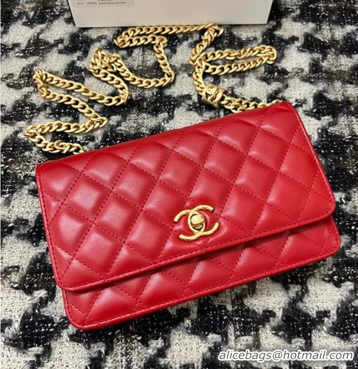 Promotional Chanel WALLET ON CHAIN Lambskin & Gold-Tone Metal AP3043 red