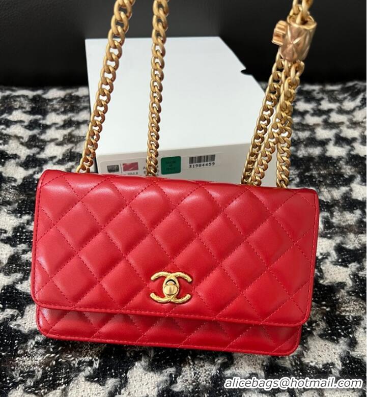 Promotional Chanel WALLET ON CHAIN Lambskin & Gold-Tone Metal AP3043 red