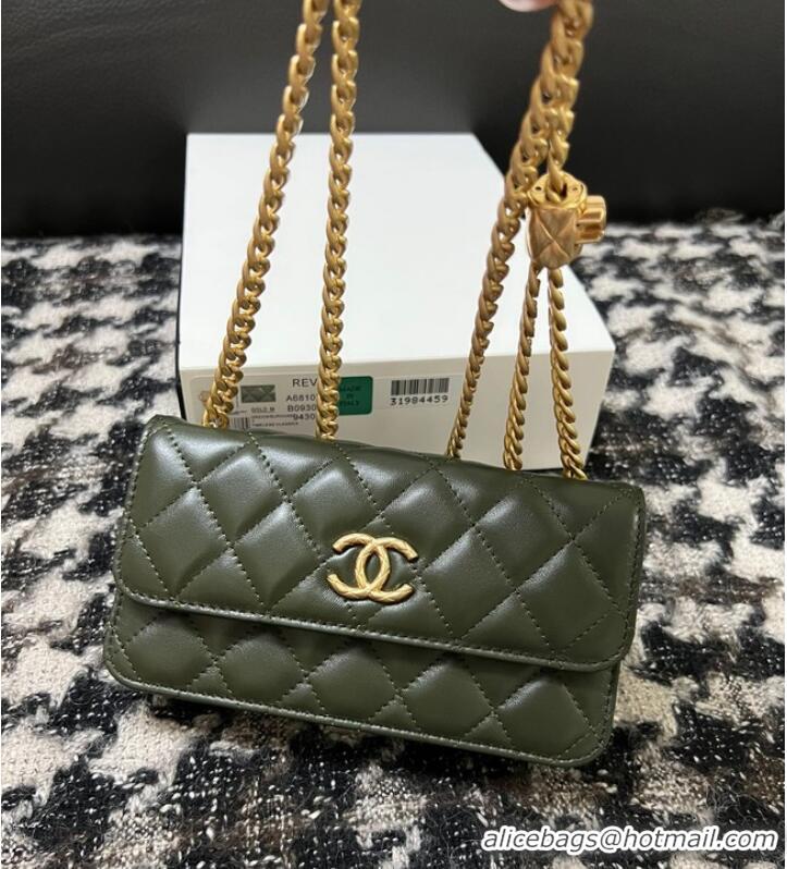 Good Product Chanel WALLET ON CHAIN Lambskin & Gold-Tone Metal 68107 green