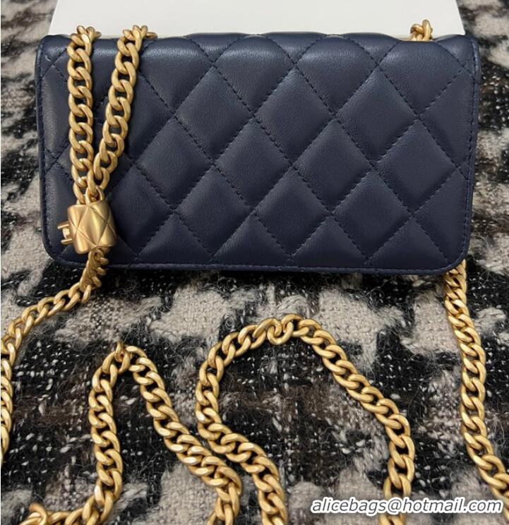 Traditional Specials Chanel WALLET ON CHAIN Lambskin & Gold-Tone Metal 68107 dark blue