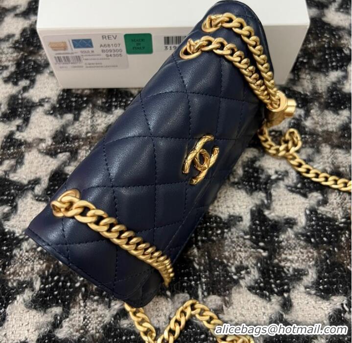 Traditional Specials Chanel WALLET ON CHAIN Lambskin & Gold-Tone Metal 68107 dark blue