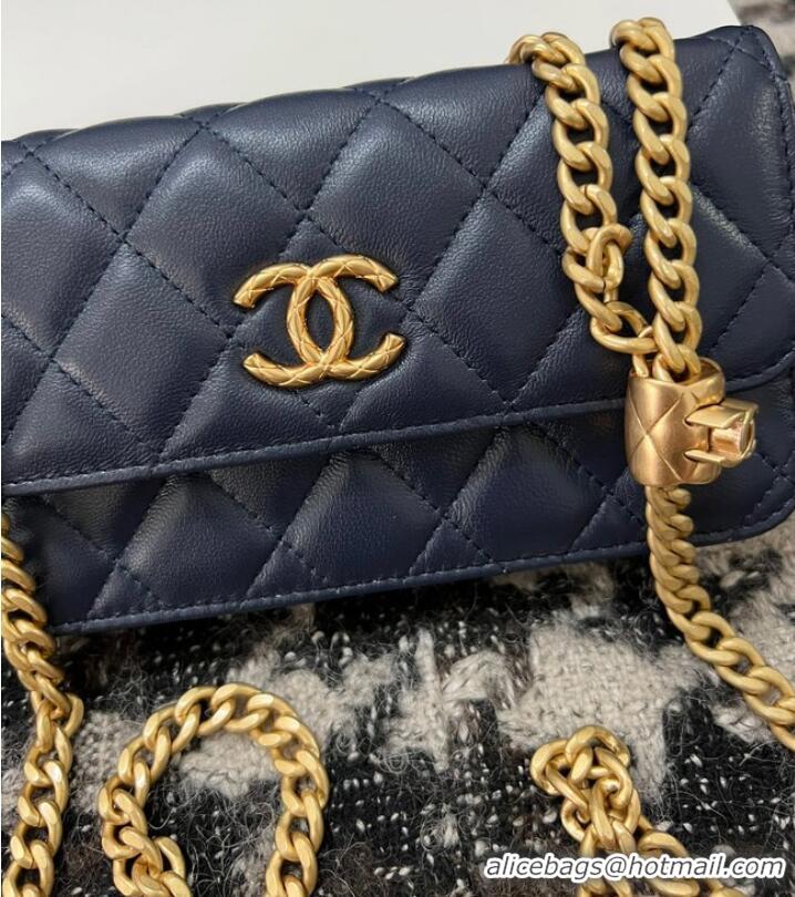 Traditional Specials Chanel WALLET ON CHAIN Lambskin & Gold-Tone Metal 68107 dark blue