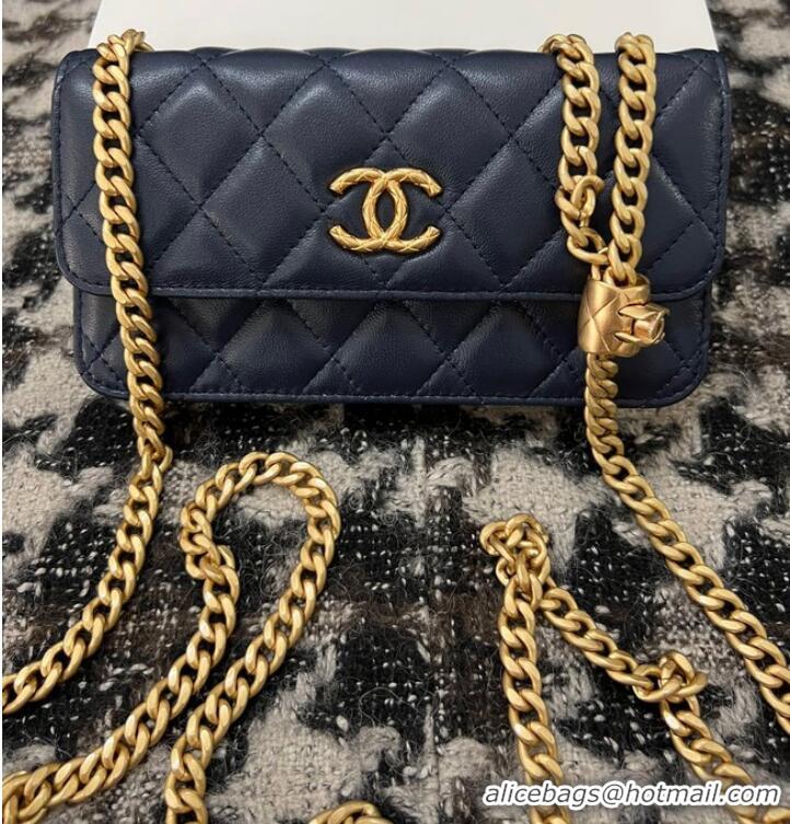 Traditional Specials Chanel WALLET ON CHAIN Lambskin & Gold-Tone Metal 68107 dark blue