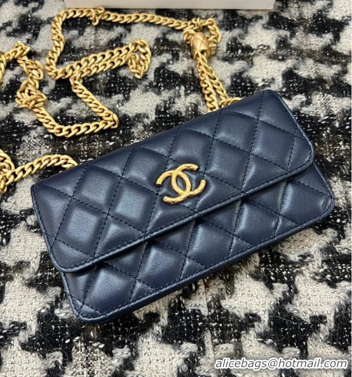 Traditional Specials Chanel WALLET ON CHAIN Lambskin & Gold-Tone Metal 68107 dark blue