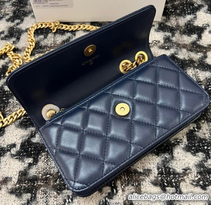 Traditional Specials Chanel WALLET ON CHAIN Lambskin & Gold-Tone Metal 68107 dark blue