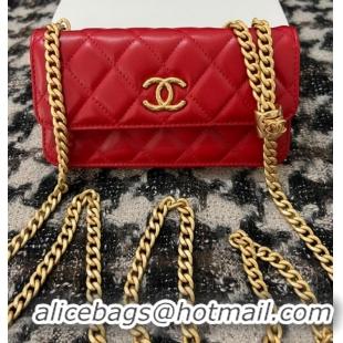 Famous Brand Chanel WALLET ON CHAIN Lambskin & Gold-Tone Metal 68107 red