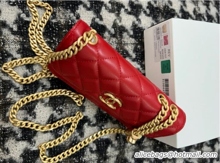 Famous Brand Chanel WALLET ON CHAIN Lambskin & Gold-Tone Metal 68107 red