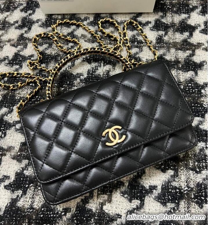 Good Taste Chanel WALLET ON CHAIN Lambskin & Gold-Tone Metal 68113 black