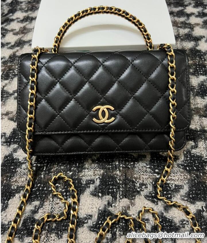 Good Taste Chanel WALLET ON CHAIN Lambskin & Gold-Tone Metal 68113 black