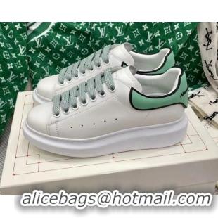 Top Grade Alexander McQueen Oversized Sneakers in White Silky Calfskin with Contrasting Green Back 072347