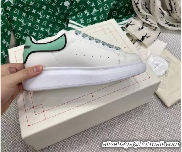 Top Grade Alexander McQueen Oversized Sneakers in White Silky Calfskin with Contrasting Green Back 072347