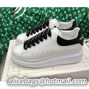 Stylish Alexander McQueen Oversized Sneakers in White Silky Calfskin with Contrasting Back Black 072348