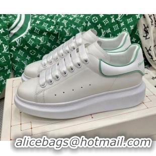 Good Quality Alexander McQueen Oversized Sneakers in White Silky Calfskin with Green Trim 072349