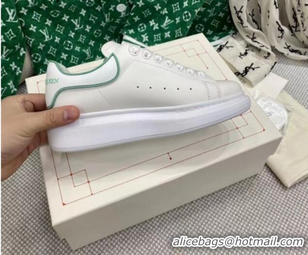 Good Quality Alexander McQueen Oversized Sneakers in White Silky Calfskin with Green Trim 072349