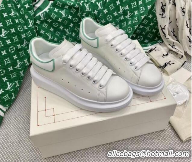 Good Quality Alexander McQueen Oversized Sneakers in White Silky Calfskin with Green Trim 072349